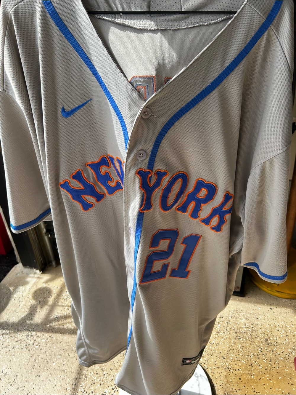 Nike Gray Baseball Jersey with Blue and Orange New York #21